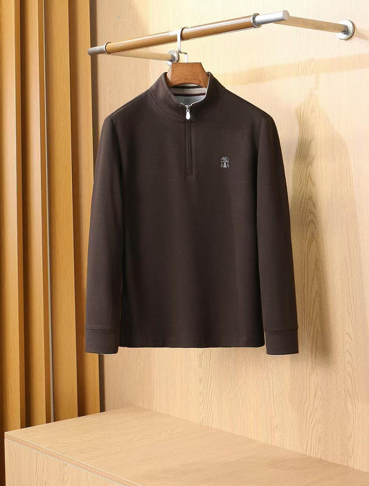 Brunello Cucinelli Half-Zip Wool Base Layer - Coffee Brown