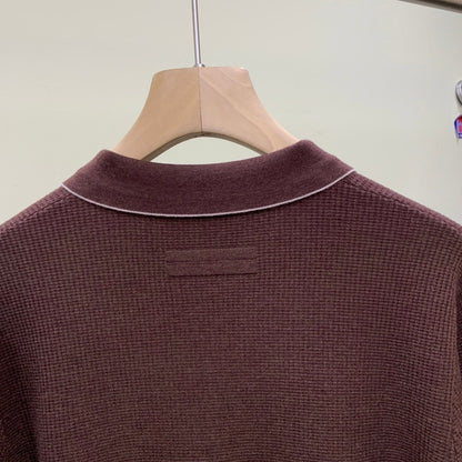 Zegna Tipped Waffle Open-Collar Polo