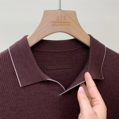 Zegna Tipped Waffle Open-Collar Polo