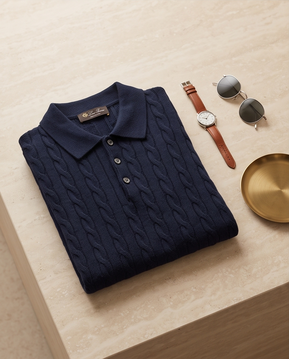 Loro Piana Cable-Knit Polo