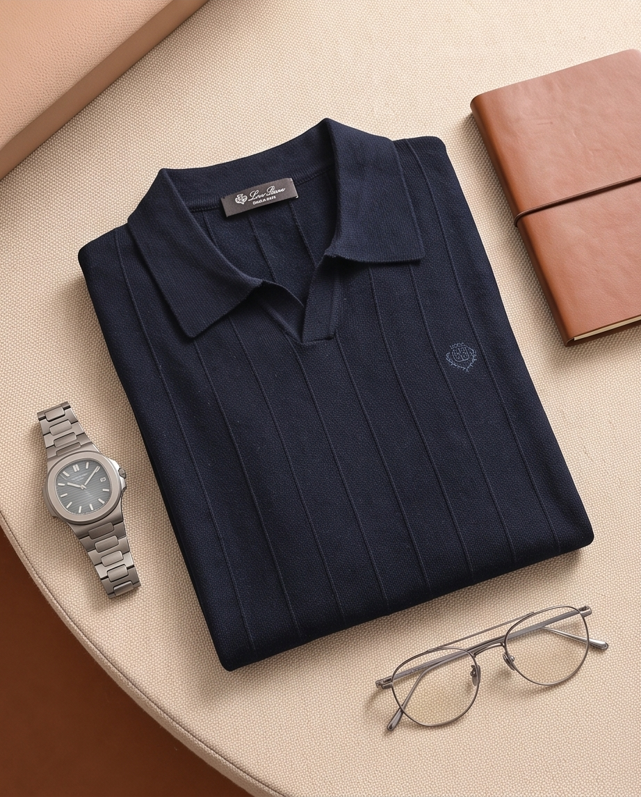 Loro Piana Ribbed Open-Collar Polo