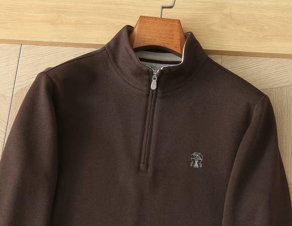 Brunello Cucinelli Half-Zip Wool Base Layer - Coffee Brown