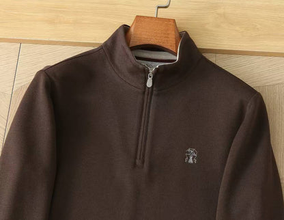 Brunello Cucinelli Half-Zip Wool Base Layer - Coffee Brown