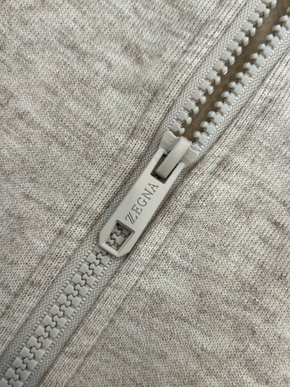 Zegna Full-Zip Knit Hoodie - Oatmeal