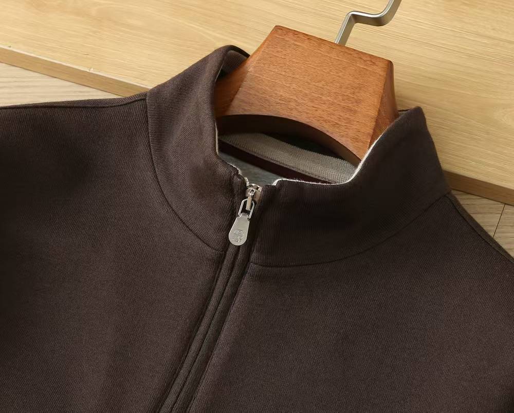 Brunello Cucinelli Half-Zip Wool Base Layer - Coffee Brown