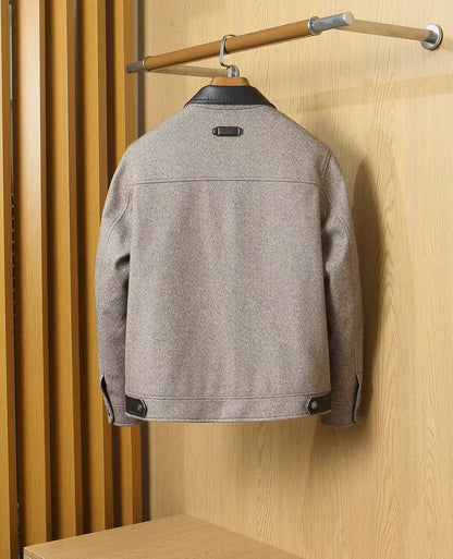 Brioni Leather-Collar Wool Jacket