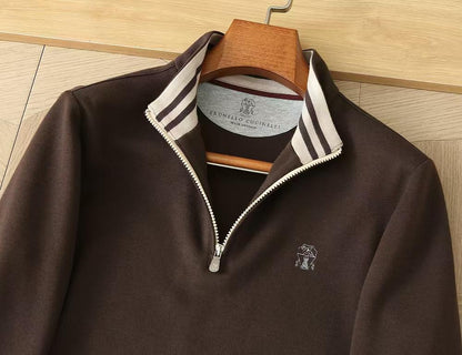 Brunello Cucinelli Half-Zip Wool Base Layer - Coffee Brown