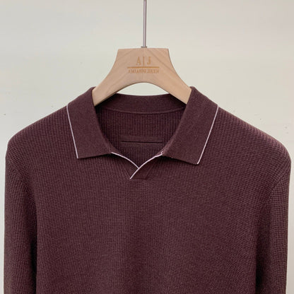 Zegna Tipped Waffle Open-Collar Polo