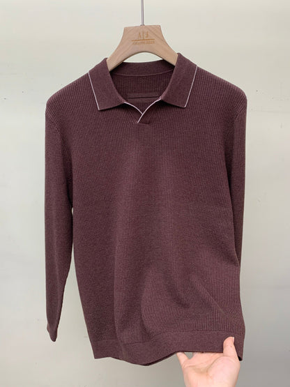 Zegna Tipped Waffle Open-Collar Polo