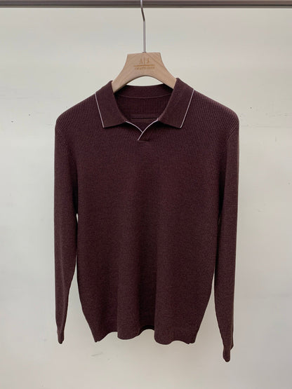 Zegna Tipped Waffle Open-Collar Polo
