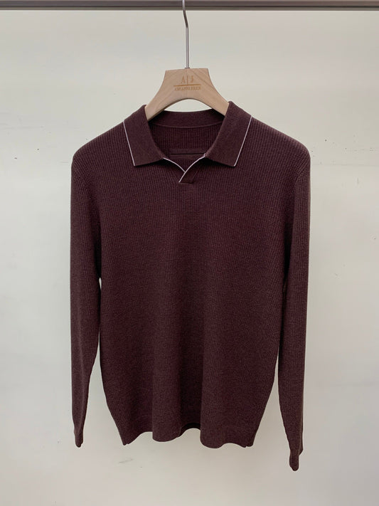 Zegna Tipped Waffle Open-Collar Polo