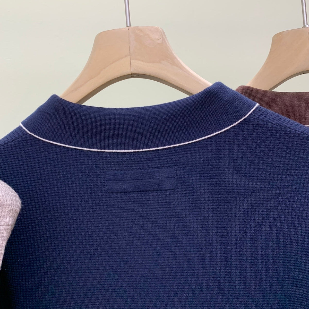 Loro Piana Tipped Waffle Open-Collar Polo
