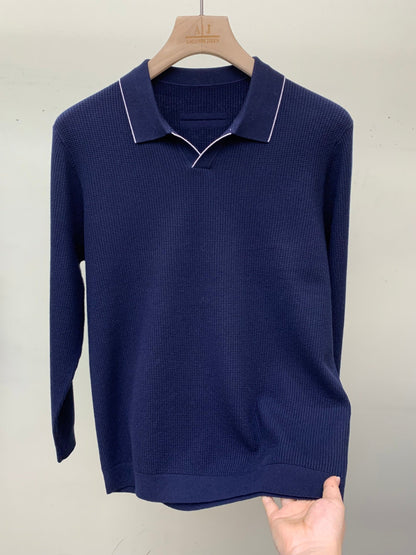 Loro Piana Tipped Waffle Open-Collar Polo