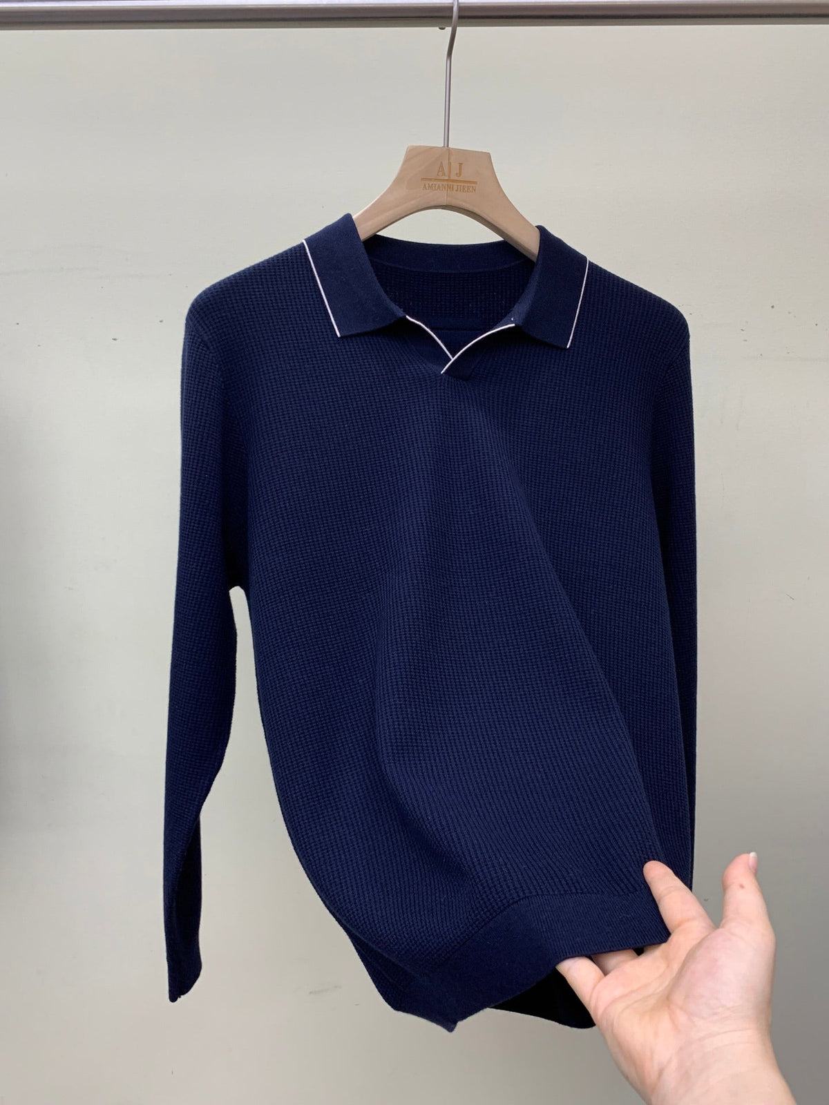 Loro Piana Tipped Waffle Open-Collar Polo