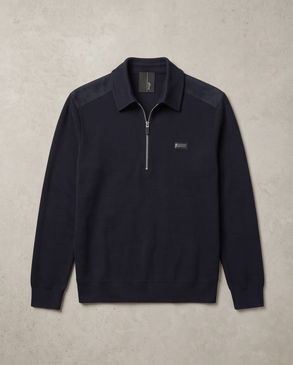 Brioni Double-Face Cotton Zip Polo - Navy