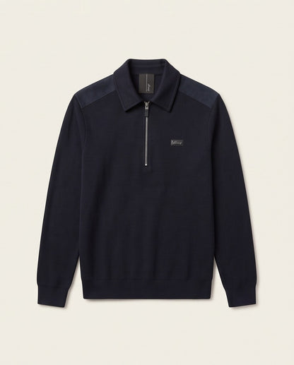 Brioni Double-Face Cotton Zip Polo - Navy